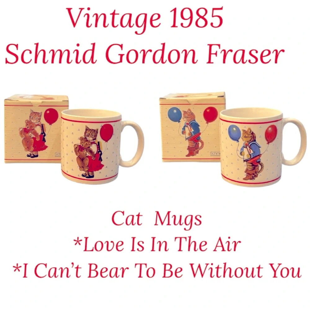 Vintage Cat Mugs 1980s RARE Vintage Coffee Cups Schmid Gordon Fraser Love Bear